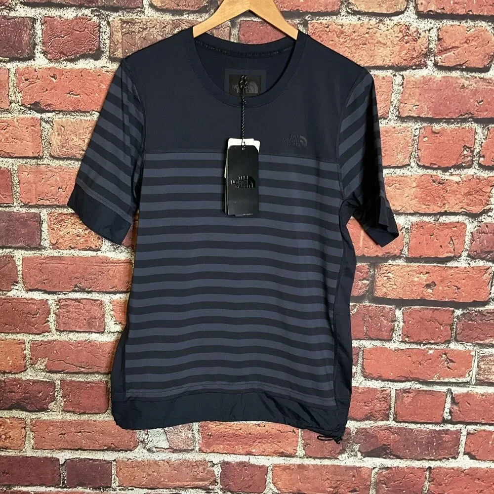 Mens North Face Border Yarn Dyed TECH Black Series Tee T Shirt Blue Small NWT